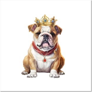 Watercolor Bulldog Wearing a Crown Posters and Art